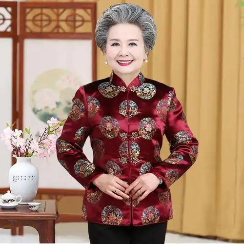 中老年盘扣棉服女冬奶奶保暖上衣唐装绸缎棉袄中老年女装