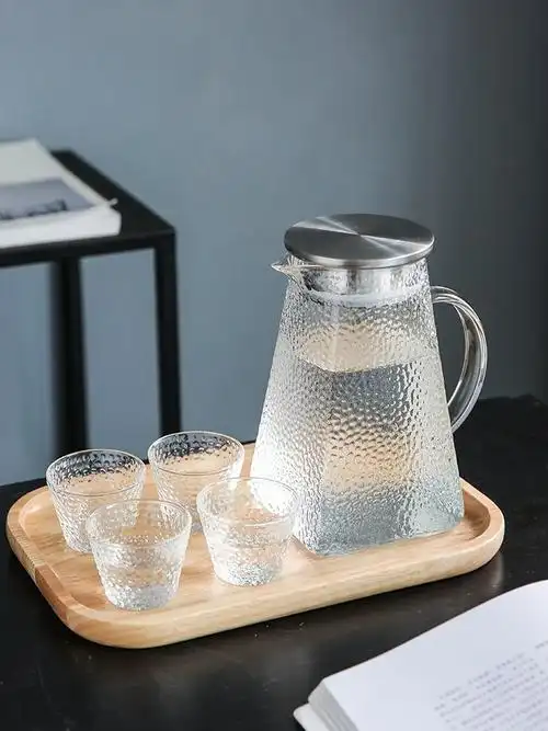锤纹冷水壶家用凉水凉茶壶玻璃耐高温日式大容量凉水杯套装
