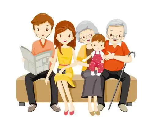 卡通一家五口一家人三孩政策家庭线条简笔画国际家庭日png图片素材一