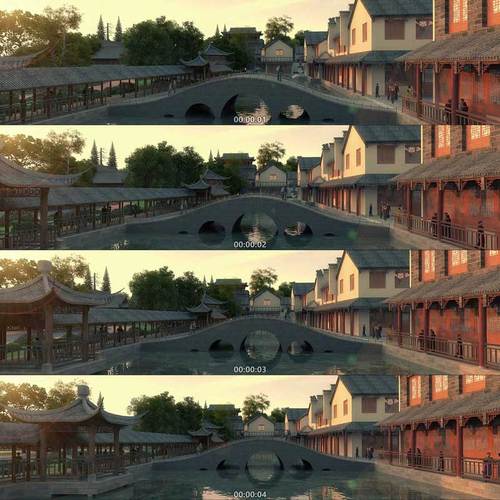 古镇 古城 古建筑 江南水乡 3d动画 三维建筑漫游宣传片视频素材