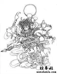 哪吒背部纹身手稿线条哪吒的简笔画