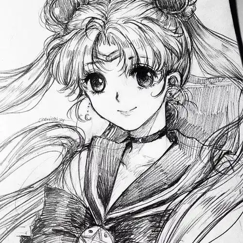 灵动的卡通动漫人物黑白铅笔手绘插画