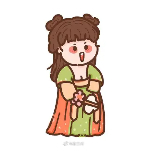 免抠素材可可爱爱唐朝仕女手绘人像插画