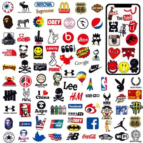 100张潮牌logo迷你吉他行李箱贴纸