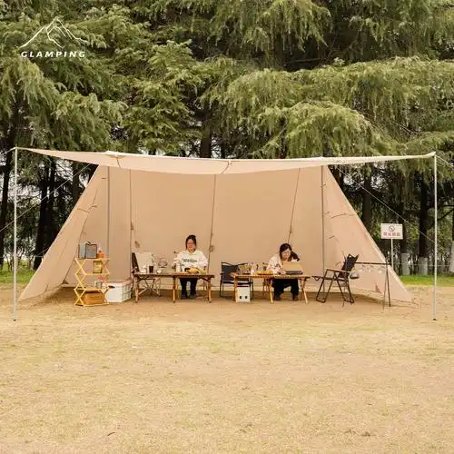 超大a塔天幕帐篷户外露营庇护所穹顶帐黑胶涂层防晒客厅天幕黑化