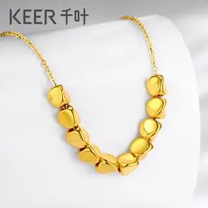 千叶珠宝黄金豆豆项链足金小方糖蹦迪珠硬金高光金女金方块锁骨链