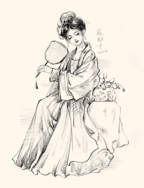 坐姿_(:з」∠)_#速写打卡记录  #古风插画  #绘画  #手绘  #画画的