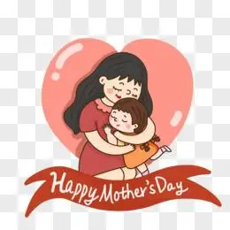 手绘母亲节妈妈拥抱女儿温馨画面合成元素