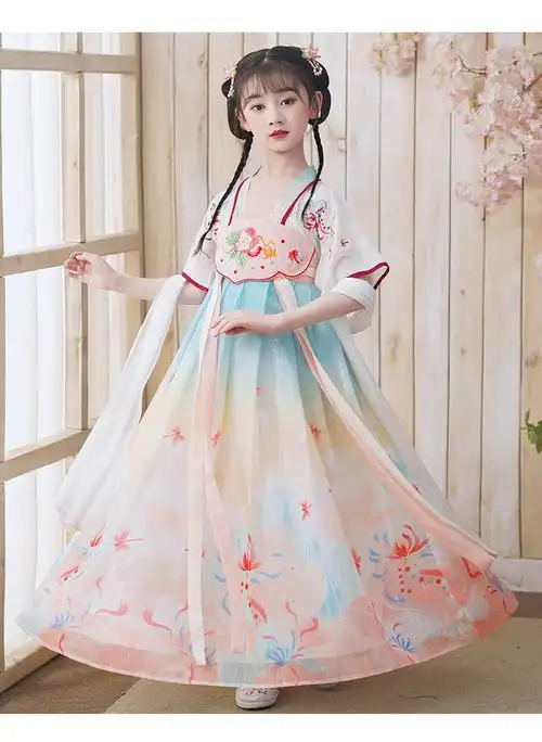 约龙汉服女童夏款12岁古风女装儿童民族服装女孩古装超仙中国风夏装