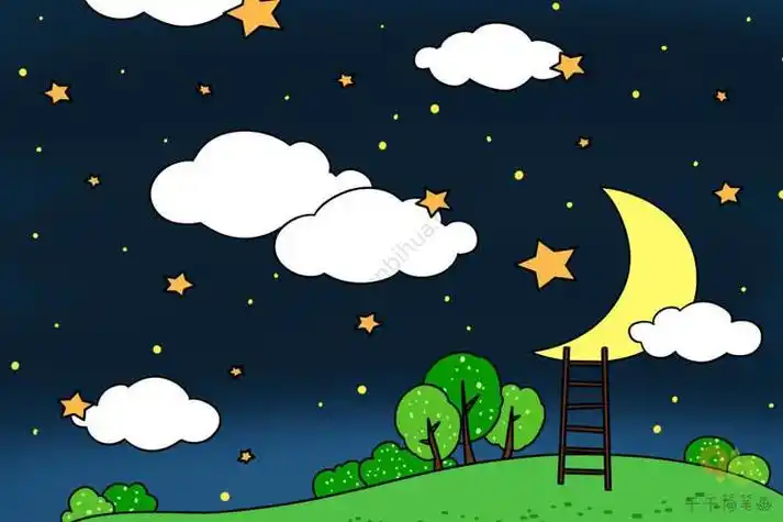 星空简笔画抬头仰望星空会看到不一样的风景夜晚彩色儿童简笔画夏天