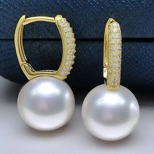 优雅大珠海瞳珍珠耳钉女正圆淡水淡水大白珠简约气质耳环耳饰品牌珠宝