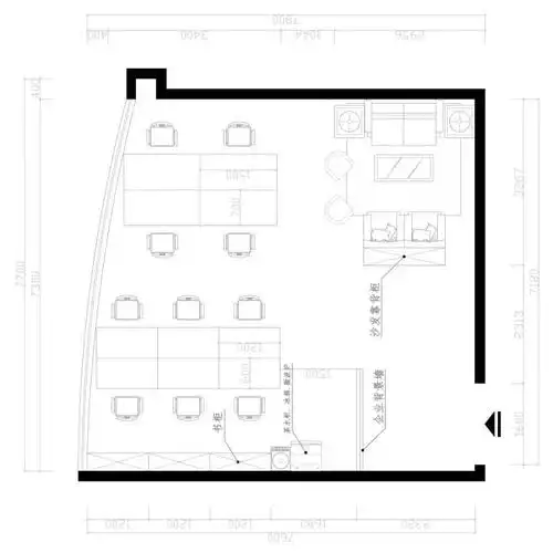 100 平米以内的互联网初创公司的办公室,布置(不同人员的桌椅方向