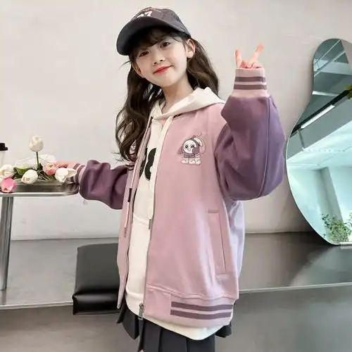 女生外套春秋2024新款初中学生女大童拼色棒球服春季开衫女孩衣服