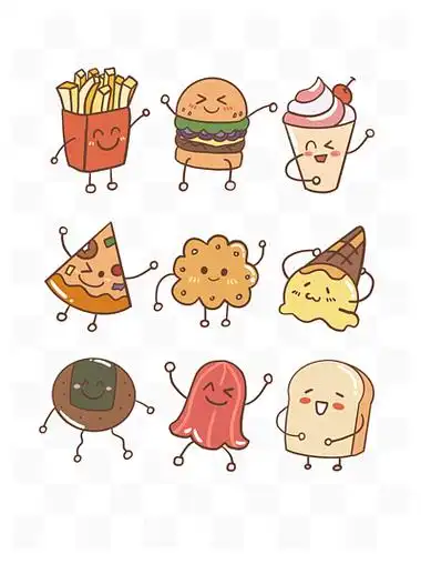 手绘卡通可爱 i> i>零 /i> /i> i> i>食 /i> /i>拟人卡通贴纸