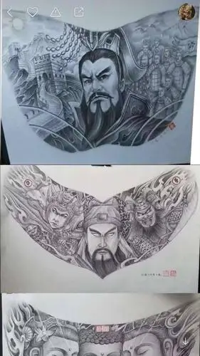 五虎上将纹身手稿,纹身电话微信15755722152