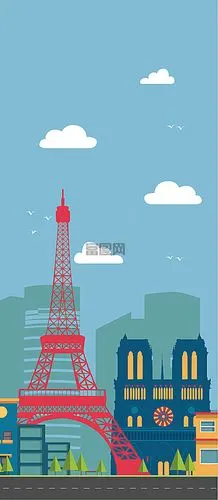 卡通巴黎建筑矢量背景素材背景