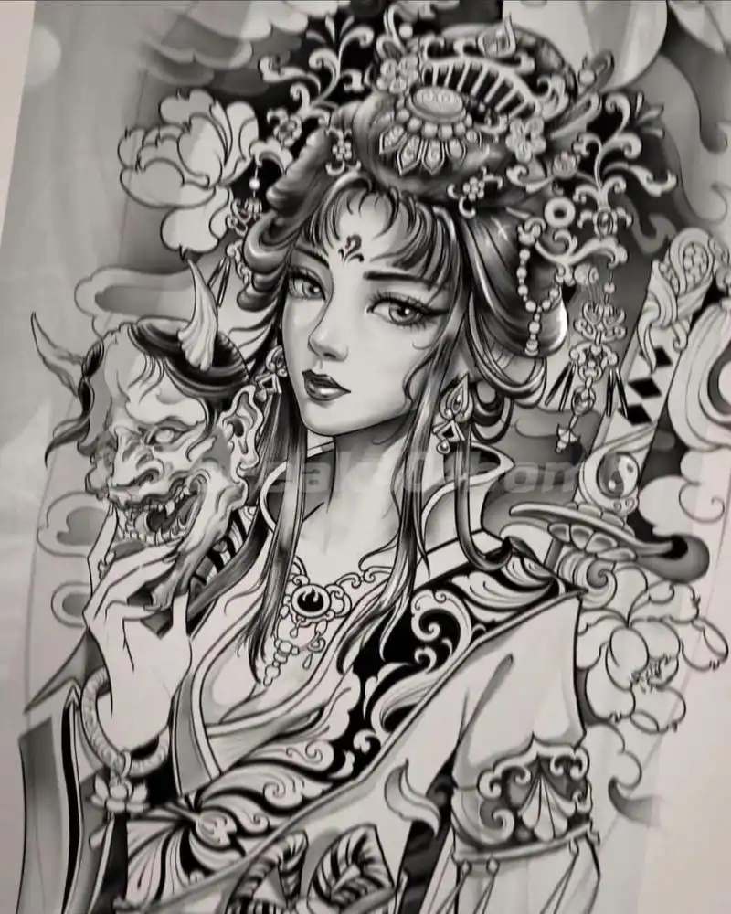 7张艺伎纹身手稿|纹身参考练习 [偷笑]精神小伙最爱的艺伎,纹身师要是