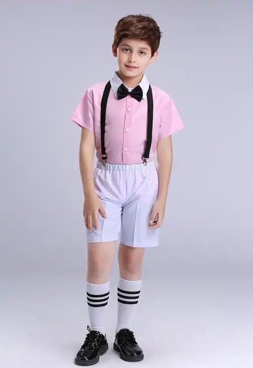 六一儿童背带裤演出服男童礼服舞蹈服装男孩幼儿园表演服短袖套装
