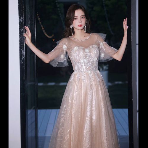 秸汐高中生成人礼服女香槟色晚礼服裙女2023新款高级长款优雅气质宴会