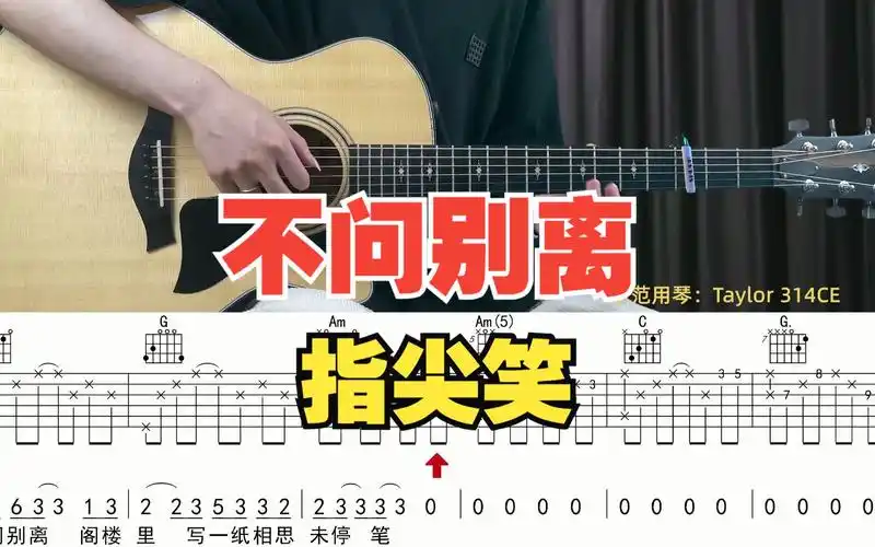 【附谱】不问别离 - 指尖笑 吉他弹唱示范,动态吉他谱,无限延音编配.