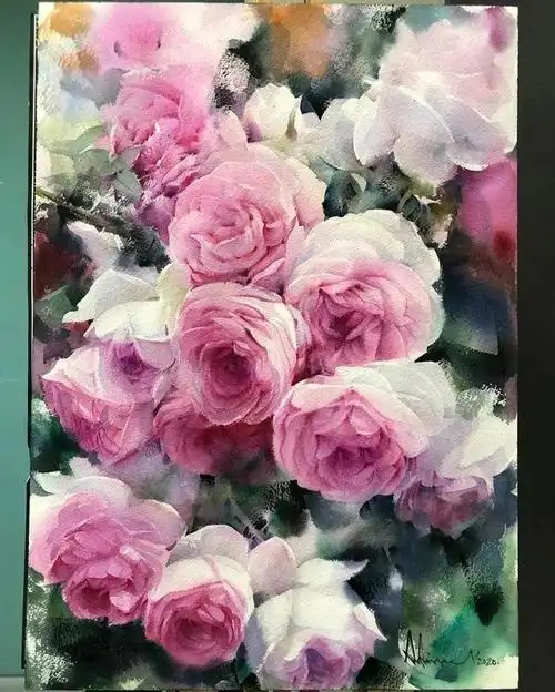 泰国画家水彩花卉作品每一张都很惊艳很适合初学者学习临摹