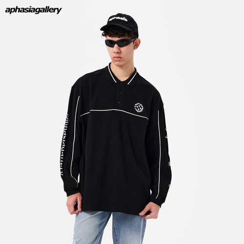 aphasiagallery品牌刺绣logo华夫格polo衫男秋冬美式休闲上衣