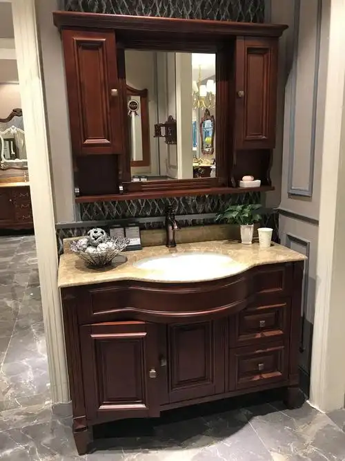 美式浴室柜组合橡木弧形洗手盆洗脸盆柜镜柜实木乡村卫生间洗漱台