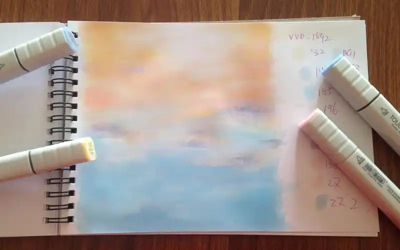 【马克笔教程】背景系列_微妙的色彩 不饱和色的暮色天空背景的画法