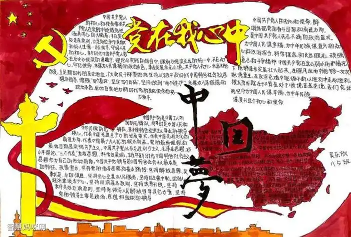 初一的党旗在我心中手抄报 党在我心中手抄报