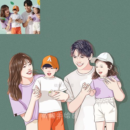 手绘头像情侣q版定制全家福写实真人画像照片转卡通设计漫画形象