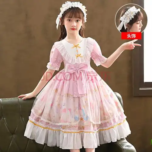 中大童学生公主裙萝莉塔洋气蓬蓬裙礼服卡通可爱娃娃裙3-12岁女孩衣服
