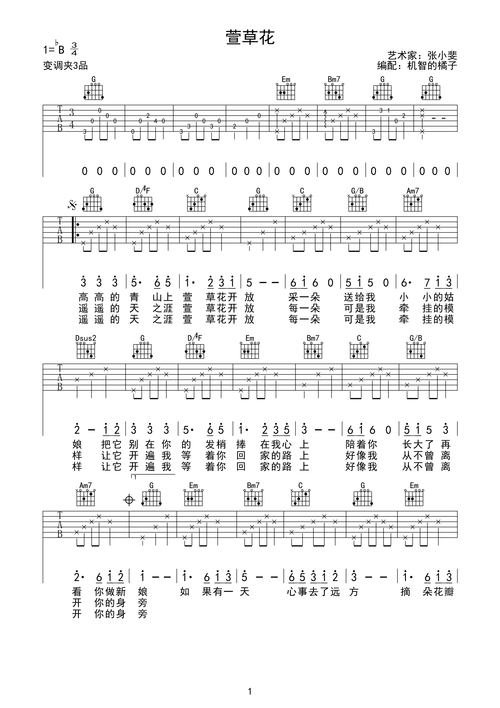 萱草花歌词张小斐简谱