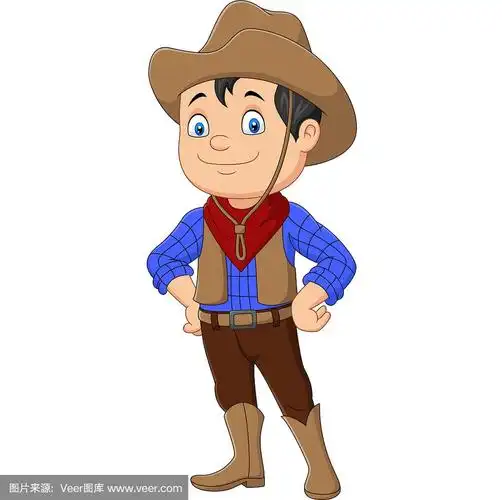 穿着西式服装的卡通牛仔小孩