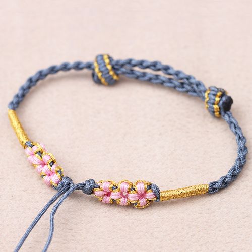 细款桃花四股辫手链diy手工红绳可穿黄金转运珠平安扣手链绳批发