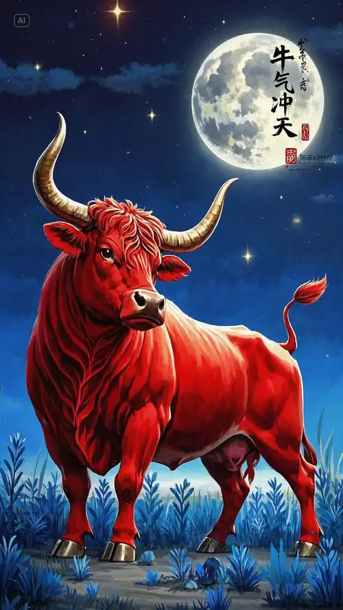 红牛市隐蓝草地,明月照耀心欢喜,牛气冲天创佳绩