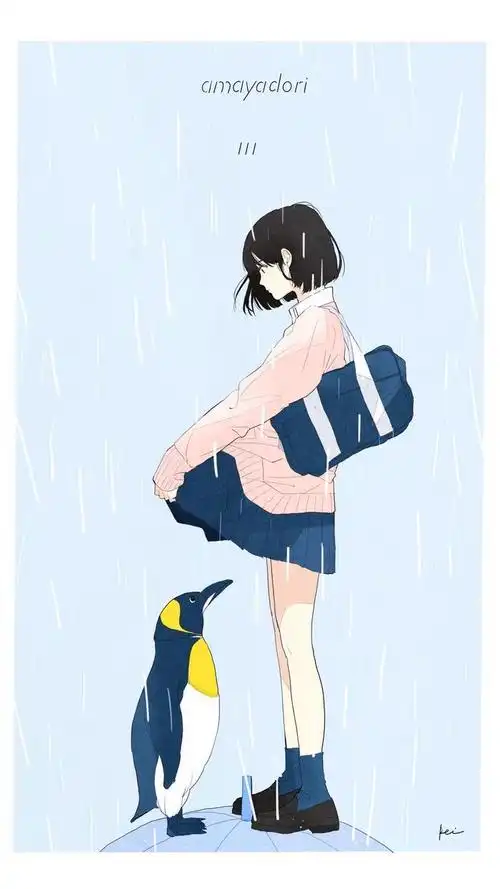 我们的蓝日系插画少女夏天女孩