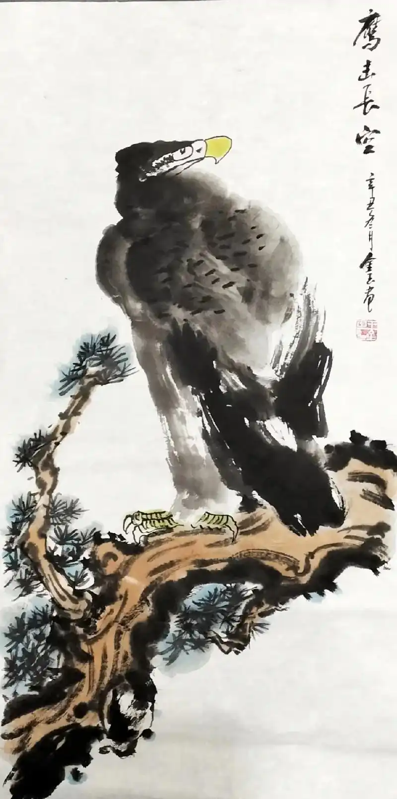 大家中午好!国画中老鹰的顽强精神,泰山压顶不弯腰,惊涛骇浪不 - 抖音