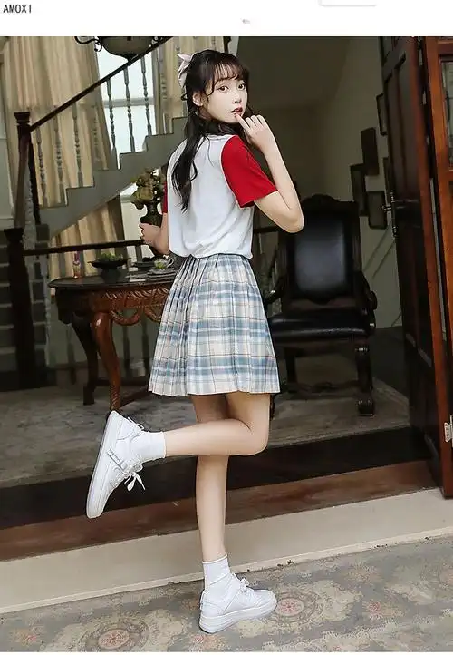 阿么茜女生百褶短裙子套装少女生夏装2022新款初中高中学生学院风可爱