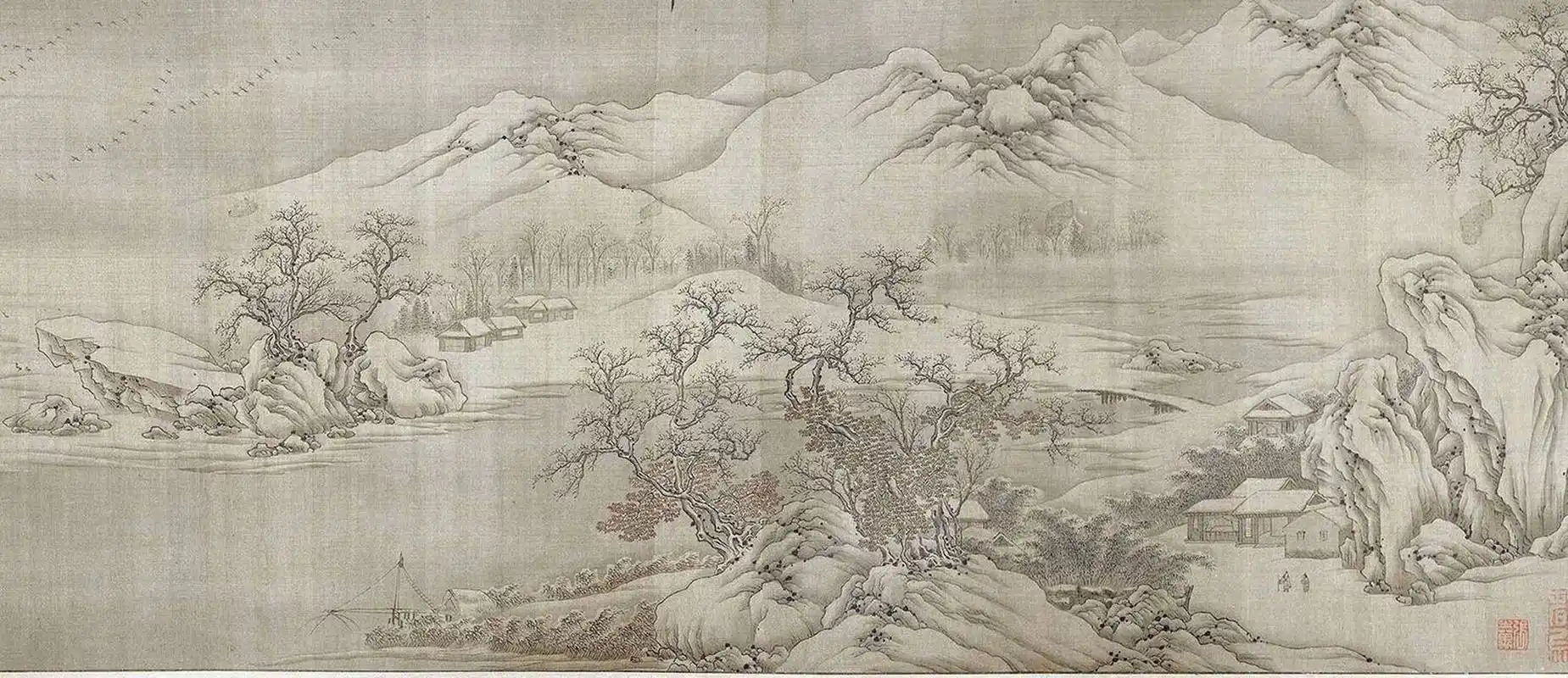 王维《江干雪霁图》(局部)#传统文化# #中国画# #书画