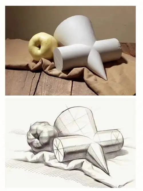 素描练习几何体带简单静物组合