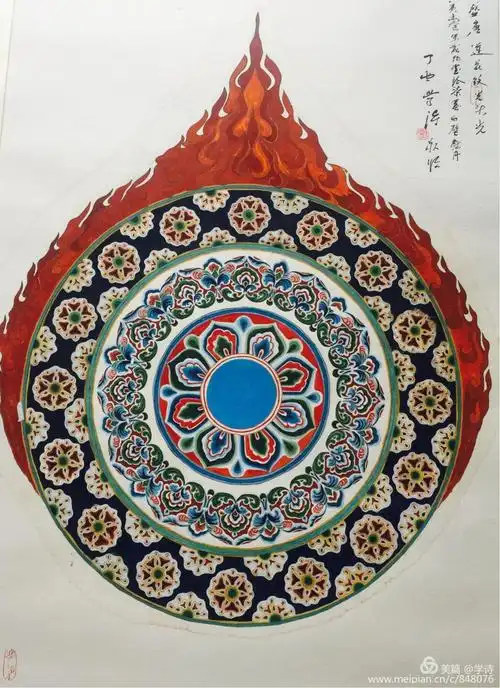 梦里敦煌——闫学诗临摹敦煌壁画选(1) 写美篇盛唐莲花纹头光,莫高窟