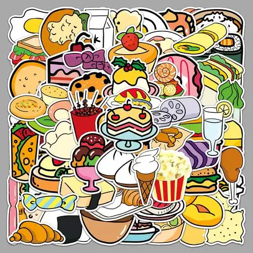 108张原创卡通食物跨境手绘小清新儿童咕卡装饰行李箱涂鸦贴纸