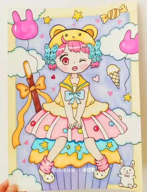 动漫人物马克笔临摹手绘入门甜品可爱女孩