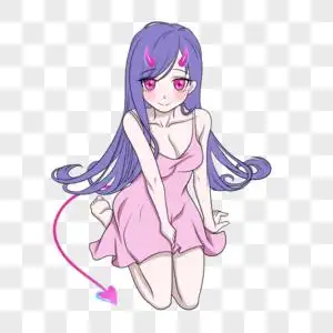 跪坐的小恶魔长发女孩图片素材