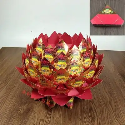 折纸莲花聚宝盆纸扎硬卡纸烧纸烫金祭祀用品金菠萝元宝纸扫墓上坟