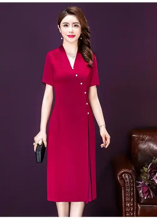 年轻妈妈连衣裙女夏季薄款喜婆婆夏装中老年结婚胖婆婆高贵气质裙子