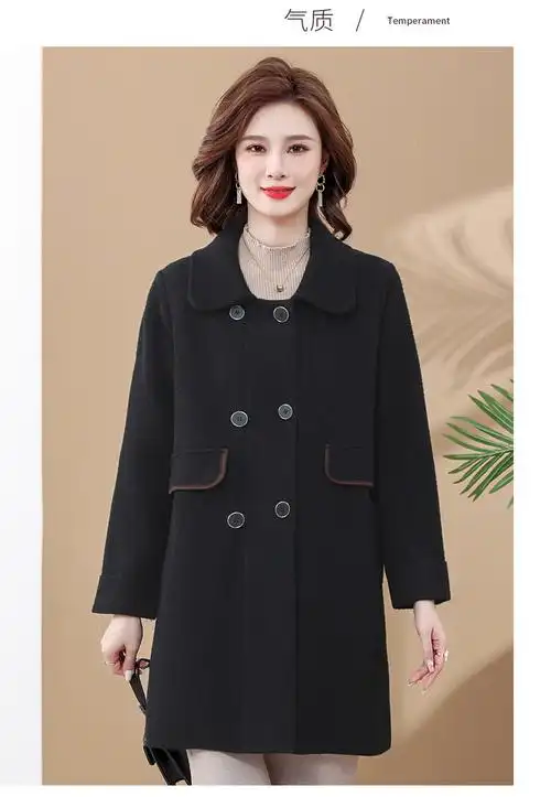 女士毛妮子外套中老年大码羊绒大衣女中长款胖装秋冬新款加双面毛呢