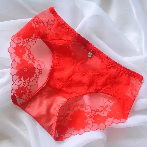 新款大红色内裤女兔年本命年性感蕾丝中腰女士结婚女款裤衩短裤头