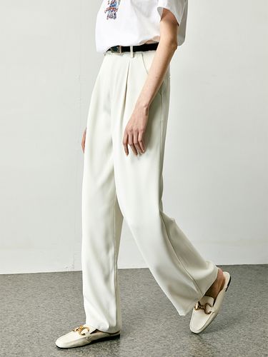 希澍简园【双褶直腿神裤】高腰直筒西装裤奶白 拉长腿比例显腿直