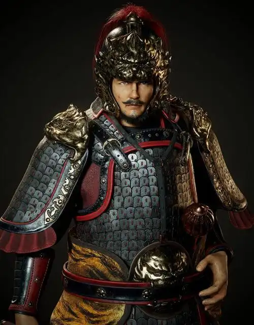 中国古代唐朝武将盔甲金瓜锤